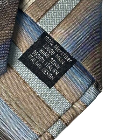 OK.c Microfiber Tie with Matching Gift Box Tan Blue Brown Stripe - Picture 3 of 4